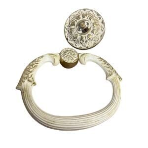 Vintage Kirsch White / Gold Ornate 6” Towel Ring Holder Bathroom Victorian Style